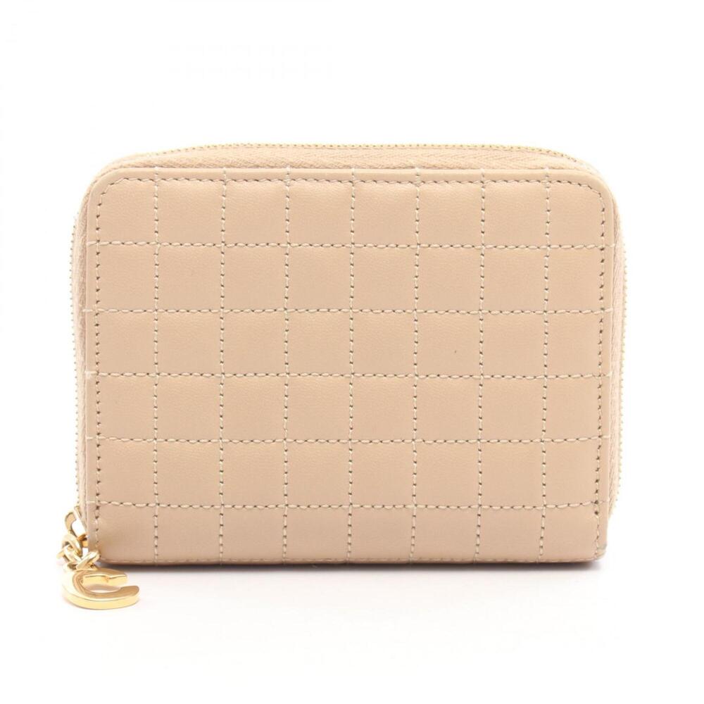 Celine C-charm wallet/coin purse, leather, women's, beige.